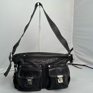 Francesco Biasia black Italian leather moto shoulder bag